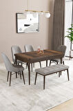 Fonza Barok 80x132 MDF Açılabilir Mutfak Masası Takımı 4 Sandalye , 1 Bench