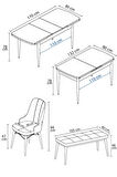 Arvela Beyaz Mermer Desen MDF 80x132 Açılabilir Yemek Odası Takımı 4 Sandalye, 1 Bench