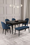 Mabel Beyaz Desen 80x132 MDF Açılabilir Mutfak Masası Takımı 4 Sandalye 1 Bench