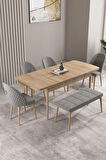 Milas Meşe Desen 80x132 MDF Açılabilir Mutfak Masası Takımı 4 Sandalye, 1 Bench