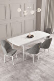 Calvin Beyaz 80x132 Açılabilir Mdf Masa Yemek Odası Takımı, Mutfak Takımı 4 Adet Sandalye