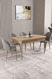 Milas Meşe Desen 80x132 MDF Açılabilir Yemek Masası Takımı 4  Sandalye