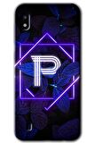Galaxy A10 Kılıf HD Desen Baskılı Arka Kapak - Dark Neon Yaprak P Harfi 