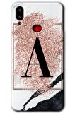 Galaxy A10s Kılıf HD Desen Baskılı Arka Kapak - Pembe Mermer Desenli A Harfi 