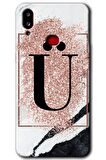 Galaxy A10s Kılıf HD Desen Baskılı Arka Kapak - Pembe Mermer Desenli Ü Harfi 