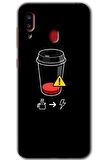 Galaxy A20 Kılıf HD Desen Baskılı Arka Kapak - Coffee Battery 
