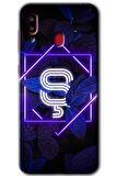 Galaxy A20 Kılıf HD Desen Baskılı Arka Kapak - Dark Neon Yaprak Ş Harfi 