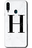 Galaxy A20s Kılıf HD Desen Baskılı Arka Kapak - Beyaz Mermer Desenli H Harfi 
