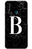 Galaxy A20s Kılıf HD Desen Baskılı Arka Kapak - Siyah Mermer Desenli B Harfi 