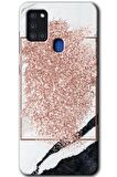 Galaxy A21s Kılıf HD Desen Baskılı Arka Kapak - Simli Mermer 