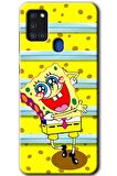 Galaxy A21s Kılıf HD Desen Baskılı Arka Kapak - Aşık Sünger Bob 