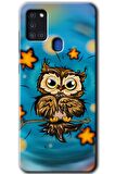 Galaxy A21s Kılıf HD Desen Baskılı Arka Kapak - Owl Bird Stars 