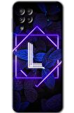 Galaxy A22 Kılıf HD Desen Baskılı Arka Kapak - Dark Neon Yaprak L Harfi 