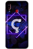 Galaxy A30 Kılıf HD Desen Baskılı Arka Kapak - Dark Neon Yaprak Ç Harfi 