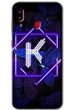 Galaxy A30 Kılıf HD Desen Baskılı Arka Kapak - Dark Neon Yaprak K Harfi 