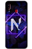 Galaxy A30 Kılıf HD Desen Baskılı Arka Kapak - Dark Neon Yaprak N Harfi 