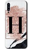 Galaxy A30s Kılıf HD Desen Baskılı Arka Kapak - Pembe Mermer Desenli H Harfi 