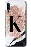 Galaxy A30s Kılıf HD Desen Baskılı Arka Kapak - Pembe Mermer Desenli K Harfi 