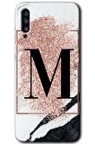 Galaxy A30s Kılıf HD Desen Baskılı Arka Kapak - Pembe Mermer Desenli M Harfi 