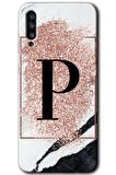 Galaxy A30s Kılıf HD Desen Baskılı Arka Kapak - Pembe Mermer Desenli P Harfi 
