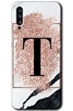 Galaxy A30s Kılıf HD Desen Baskılı Arka Kapak - Pembe Mermer Desenli T Harfi 
