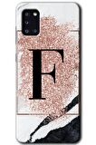 Galaxy A31 Kılıf HD Desen Baskılı Arka Kapak - Pembe Mermer Desenli F Harfi 