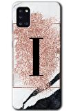 Galaxy A31 Kılıf HD Desen Baskılı Arka Kapak - Pembe Mermer Desenli I Harfi 