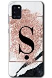 Galaxy A31 Kılıf HD Desen Baskılı Arka Kapak - Pembe Mermer Desenli Ş Harfi 