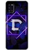 Galaxy A31 Kılıf HD Desen Baskılı Arka Kapak - Dark Neon Yaprak D Harfi 