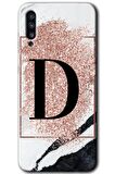 Galaxy A50 Kılıf HD Desen Baskılı Arka Kapak - Pembe Mermer Desenli D Harfi 