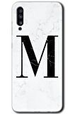 Galaxy A50 Kılıf HD Desen Baskılı Arka Kapak - Beyaz Mermer Desenli M Harfi 