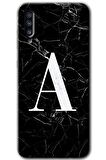 Galaxy A50 Kılıf HD Desen Baskılı Arka Kapak - Siyah Mermer Desenli A Harfi 