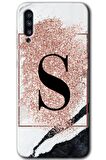 Galaxy A50s Kılıf HD Desen Baskılı Arka Kapak - Pembe Mermer Desenli S Harfi 