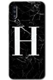 Galaxy A50s Kılıf HD Desen Baskılı Arka Kapak - Siyah Mermer Desenli H Harfi 