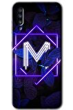 Galaxy A50s Kılıf HD Desen Baskılı Arka Kapak - Dark Neon Yaprak M Harfi 