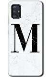 Galaxy A51 Kılıf HD Desen Baskılı Arka Kapak - Beyaz Mermer Desenli M Harfi 