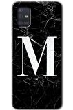 Galaxy A51 Kılıf HD Desen Baskılı Arka Kapak - Siyah Mermer Desenli M Harfi 