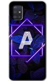 Galaxy A51 Kılıf HD Desen Baskılı Arka Kapak - Dark Neon Yaprak A Harfi 