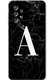 Galaxy A52 Kılıf HD Desen Baskılı Arka Kapak - Siyah Mermer Desenli A Harfi 