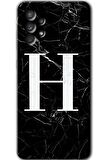 Galaxy A53 Kılıf HD Desen Baskılı Arka Kapak - Siyah Mermer Desenli H Harfi 