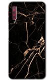 Galaxy A7 2018 Kılıf HD Desen Baskılı Arka Kapak - Siyah Gold Mermer 