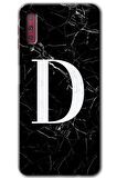 Galaxy A7 2018 Kılıf HD Desen Baskılı Arka Kapak - Siyah Mermer Desenli D Harfi 
