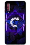 Galaxy A7 2018 Kılıf HD Desen Baskılı Arka Kapak - Dark Neon Yaprak C Harfi 