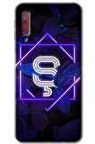 Galaxy A7 2018 Kılıf HD Desen Baskılı Arka Kapak - Dark Neon Yaprak Ş Harfi 