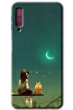 Galaxy A7 2018 Kılıf HD Desen Baskılı Arka Kapak - Kedili Kız 