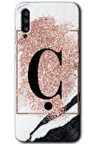 Galaxy A70 Kılıf HD Desen Baskılı Arka Kapak - Pembe Mermer Desenli Ç Harfi 