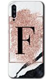 Galaxy A70 Kılıf HD Desen Baskılı Arka Kapak - Pembe Mermer Desenli F Harfi 