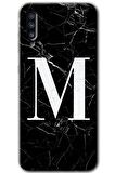 Galaxy A70s Kılıf HD Desen Baskılı Arka Kapak - Siyah Mermer Desenli M Harfi 