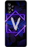 Galaxy A72 Kılıf HD Desen Baskılı Arka Kapak - Dark Neon Yaprak V Harfi 