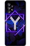 Galaxy A72 Kılıf HD Desen Baskılı Arka Kapak - Dark Neon Yaprak Y Harfi 